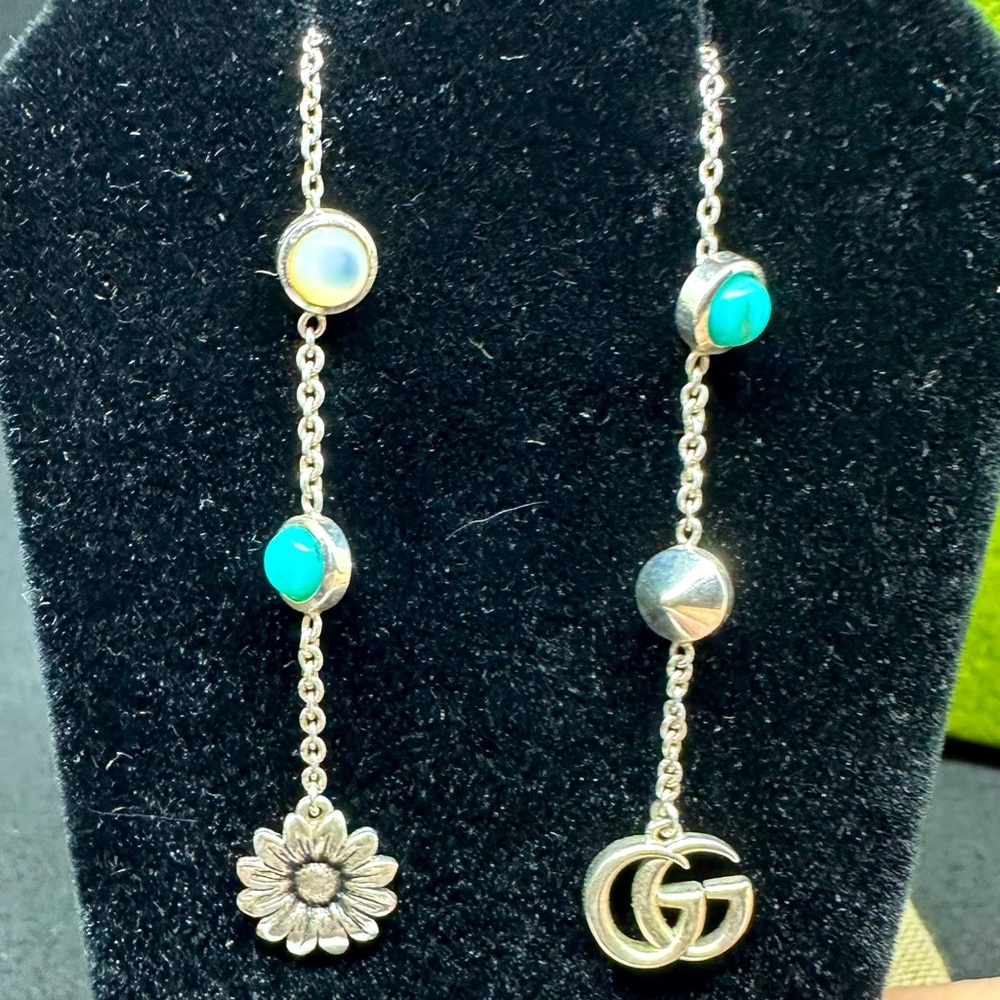 GUCCI MARMONT DOUBLE G FLOWER MISMATCH STERLING SILVER DROP THREADER Earrings
